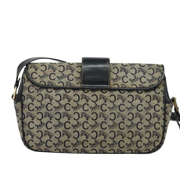 CELINE C Sulky Shoulder Bag Canvas Navy Gold Auth - Picture 3 of 16